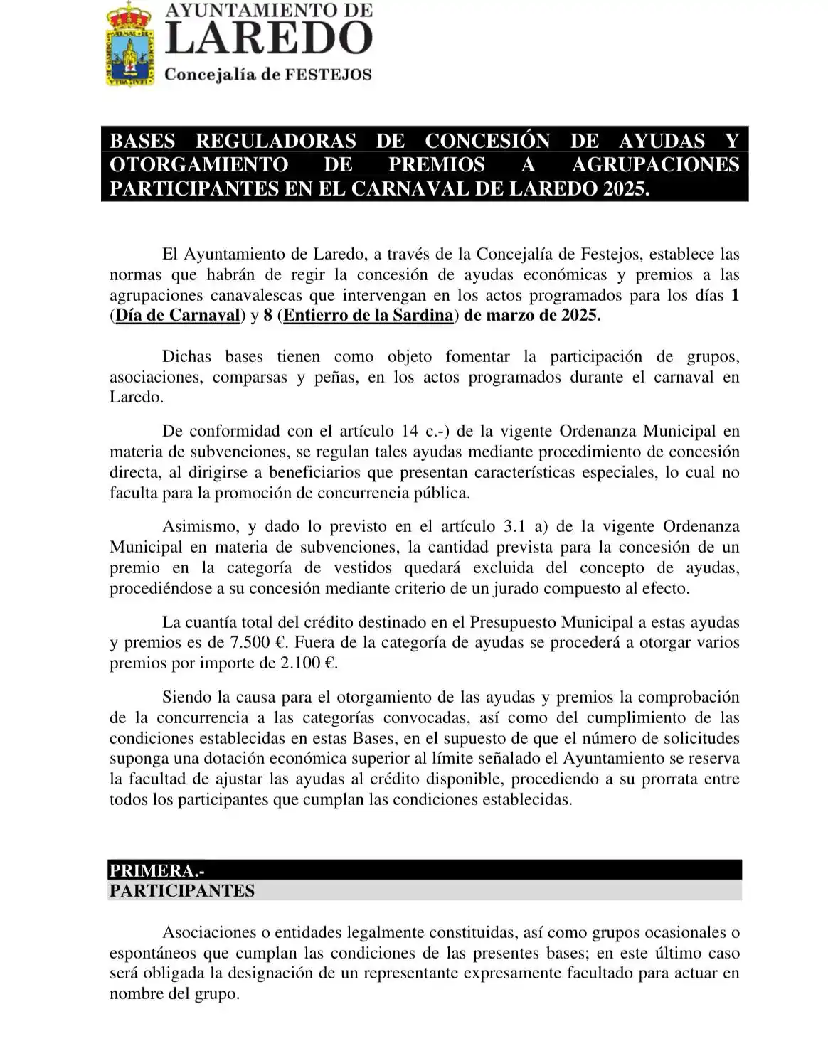 Image from Ayuntamiento Laredo: 📢 🎭Último día para apuntarse a la concesión de ayudas y otorgamiento...