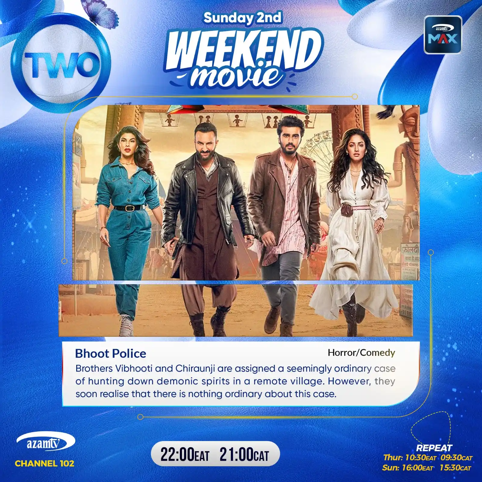 Image from AzamTV Zimbabwe: AzamTwo Sunday movie "Bhoot Police" on channel 102 (21:00 CAT) <a cla...