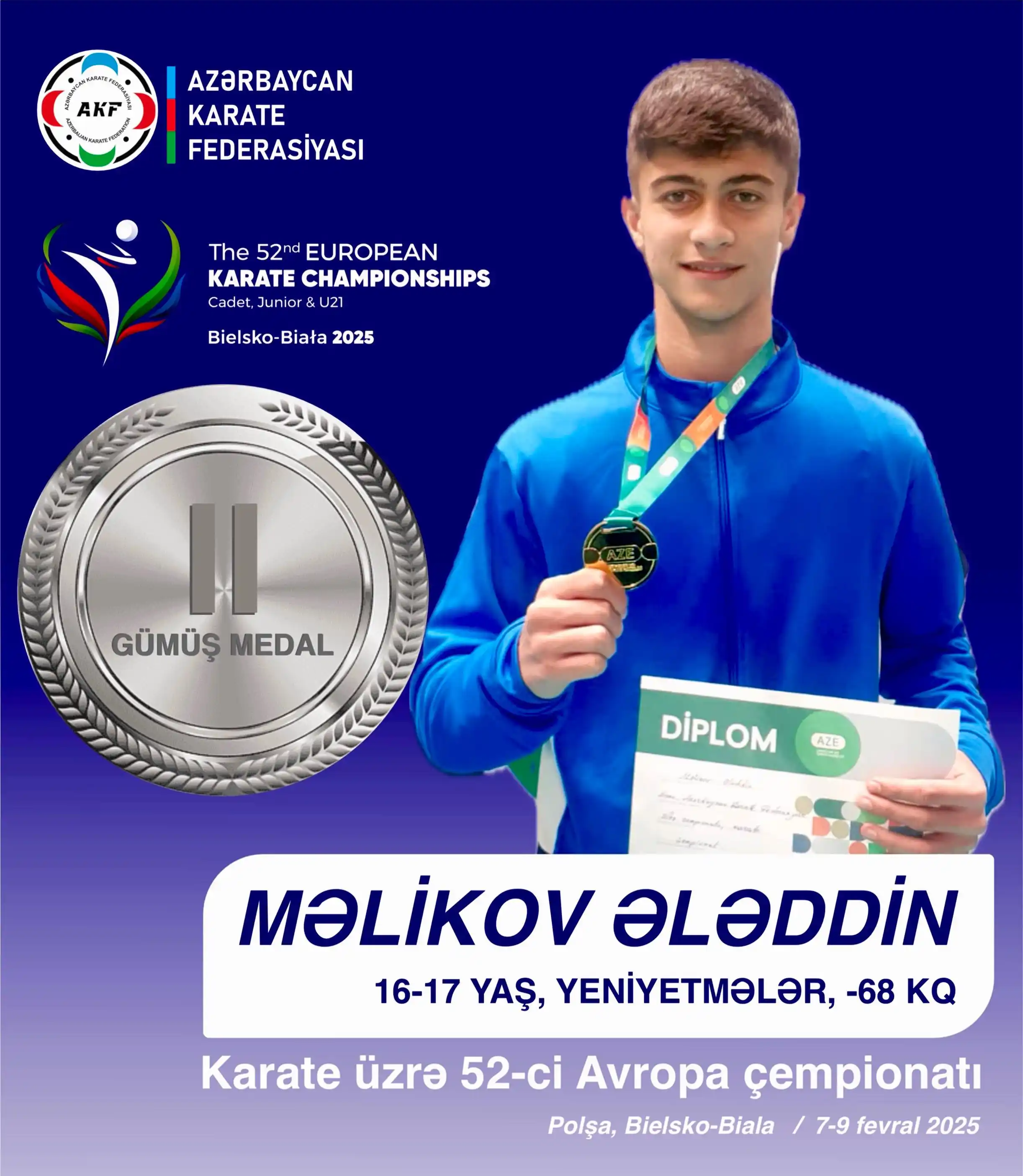 Image from Azərbaycan Karate Federasiyası: Karateçimiz Məlikov Ələddin (16-17 yaş, -68 kq) Avropa çempionatında g...