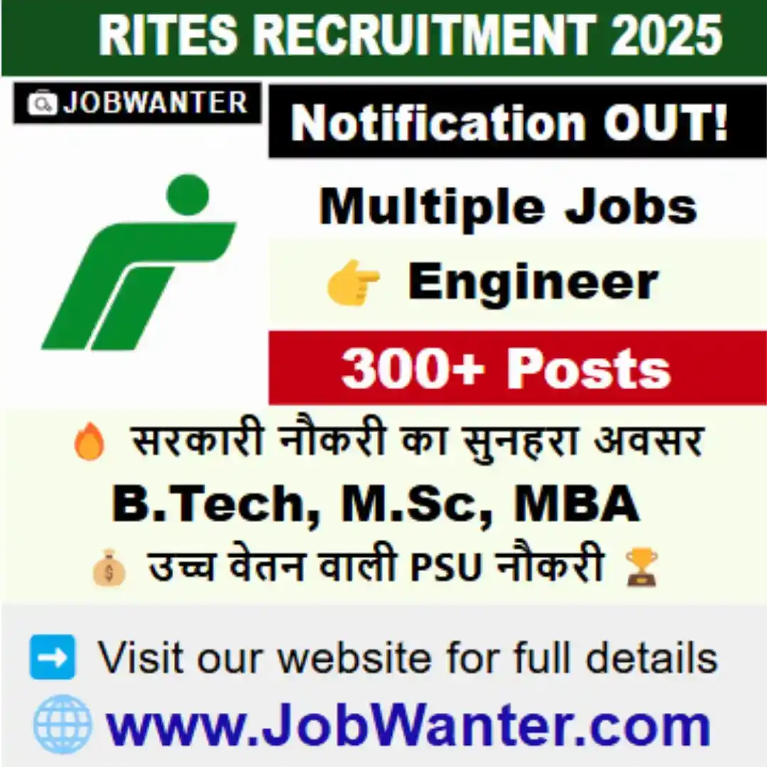 Image from Bachelor Degree Jobs - JobWanter: 📢 RITES Recruitment 2025 – Engineering & Managerial Jobs! 🏗💼  ✅ Eli...