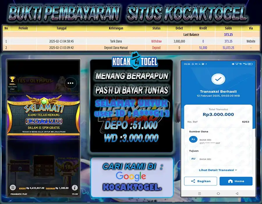 Image from BUKTI PEMBAYARAN KOCAKTOGEL💰: 🔥🔥LAGI DAN LAGI MENYALA BOSKU 🔥🔥 📢 MODAL HANYA 51.000 WD 3.000.0...