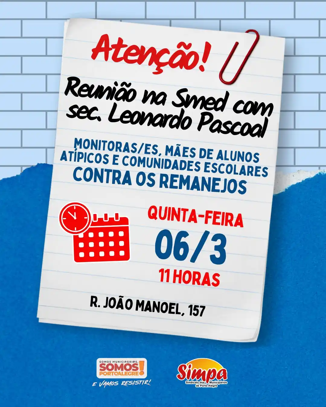 Image from 📣 Canal de Notícias SIMPA: 📢 *MOBILIZAÇÃO E REUNIÃO NA SMED CONTRA OS REMANEJOS!* Depois da pres...