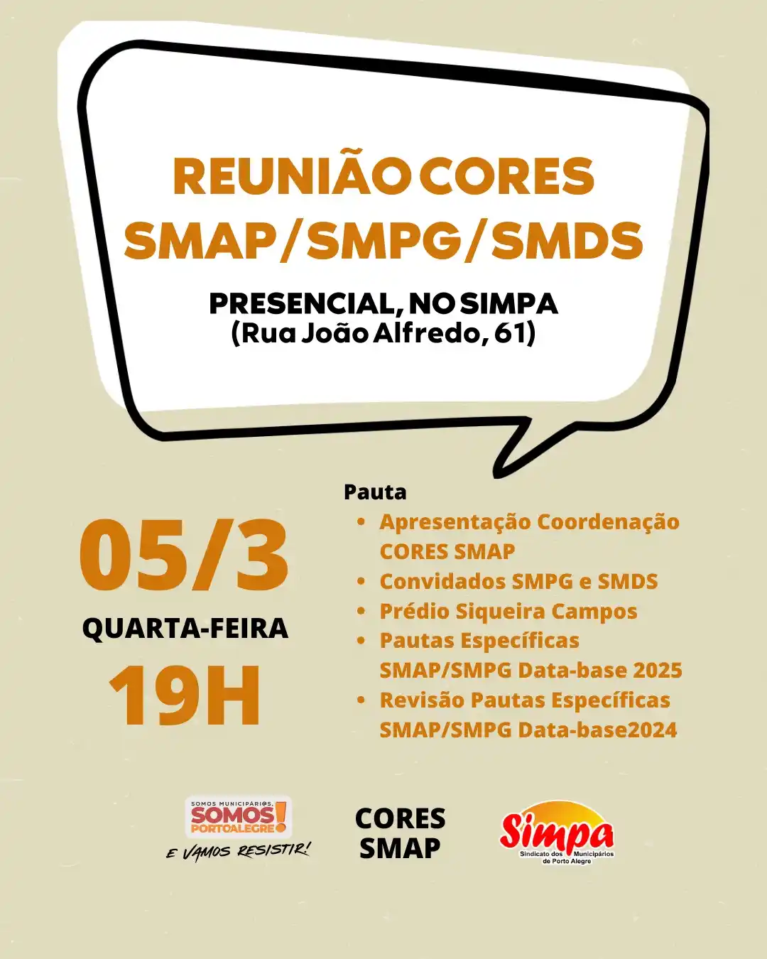 Image from 📣 Canal de Notícias SIMPA: *🗣️ REUNIÃO DO CORES SMAP/SMPG/SMDS* _*📍 Dia 05/3 [quarta-feira], às...