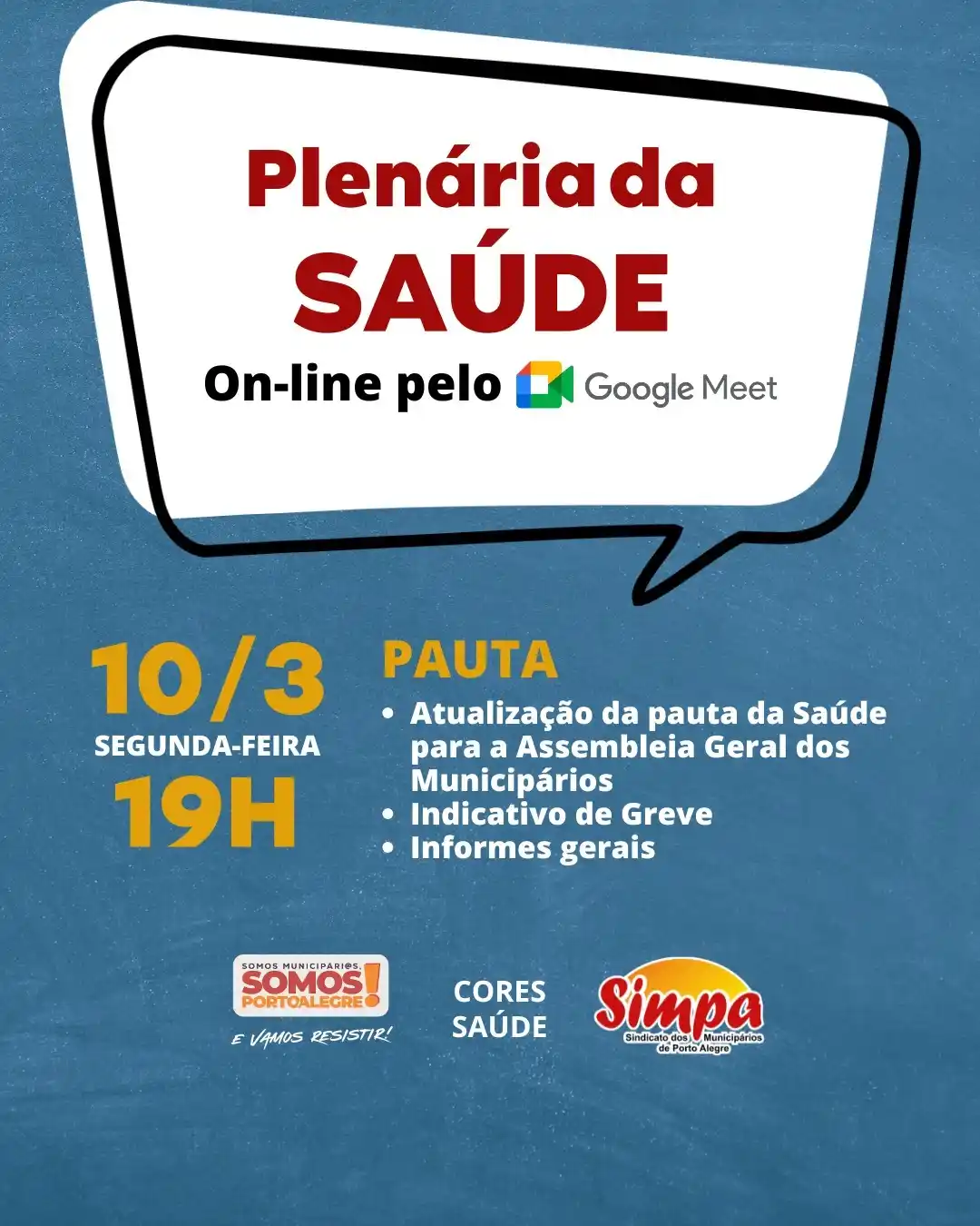 Image from 📣 Canal de Notícias SIMPA: *PLENÁRIA DA SAÚDE* _*📍 Dia 10/03 (segunda-feira), às 19h, através da...