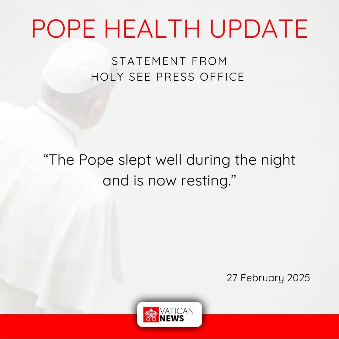 Image from Catholic Trends: *February 27 update.* Pope Francis slept well during the night and co...