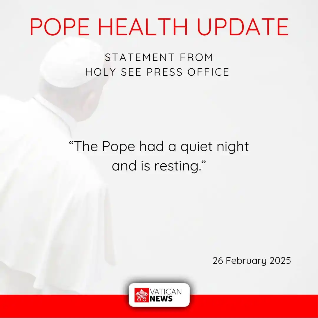 Image from Catholic Trends: February 26 update. Pope Francis had a quiet night and is resting on...