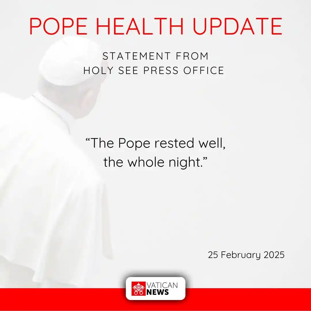 Image from Catholic Trends: February 25 update. Pope Francis rested well overnight, according to...