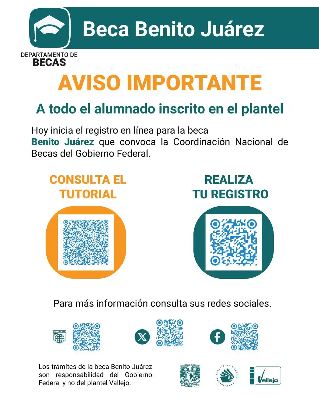 Image from CCH Vallejo Oficial: 🎓Aviso Beca Benito Juárez🎓 Ya puedes realizar el registro en línea p...