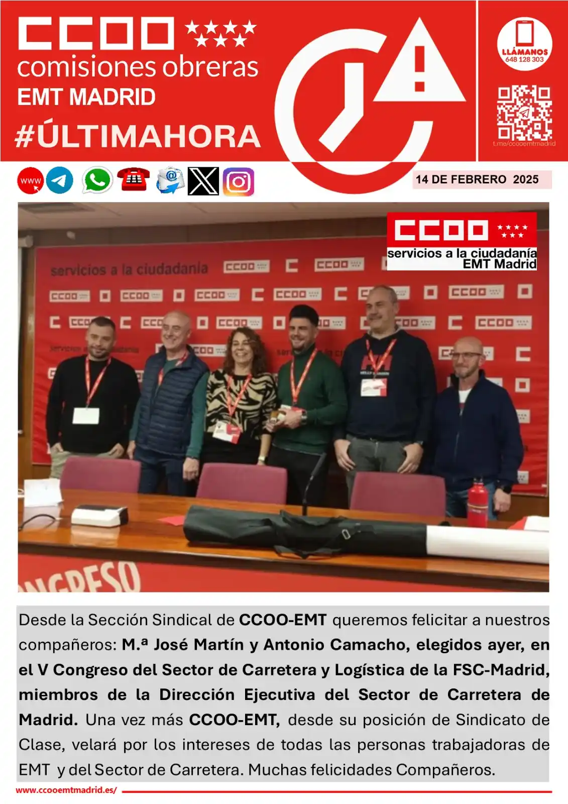 Image from CCOO-EMT MADRID: ⭕ *️CCOO-EMT* ⭕️ 🆕 *Nuestros dos Compañeros, Meri y Camacho nuevos m...