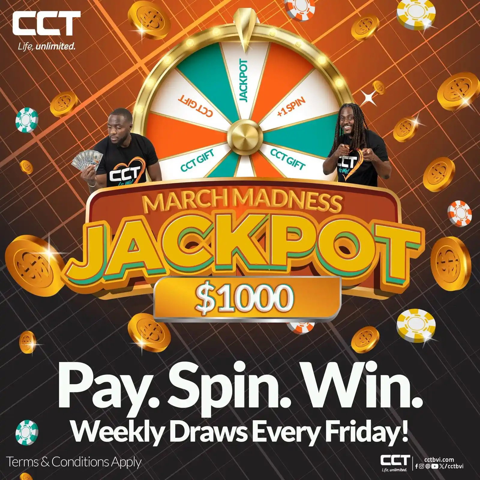 Image from CCT BVI : 🔥💰 PAY. SPIN. WIN BIG! 💰🔥 Pay your postpaid bill or sign up for a ...