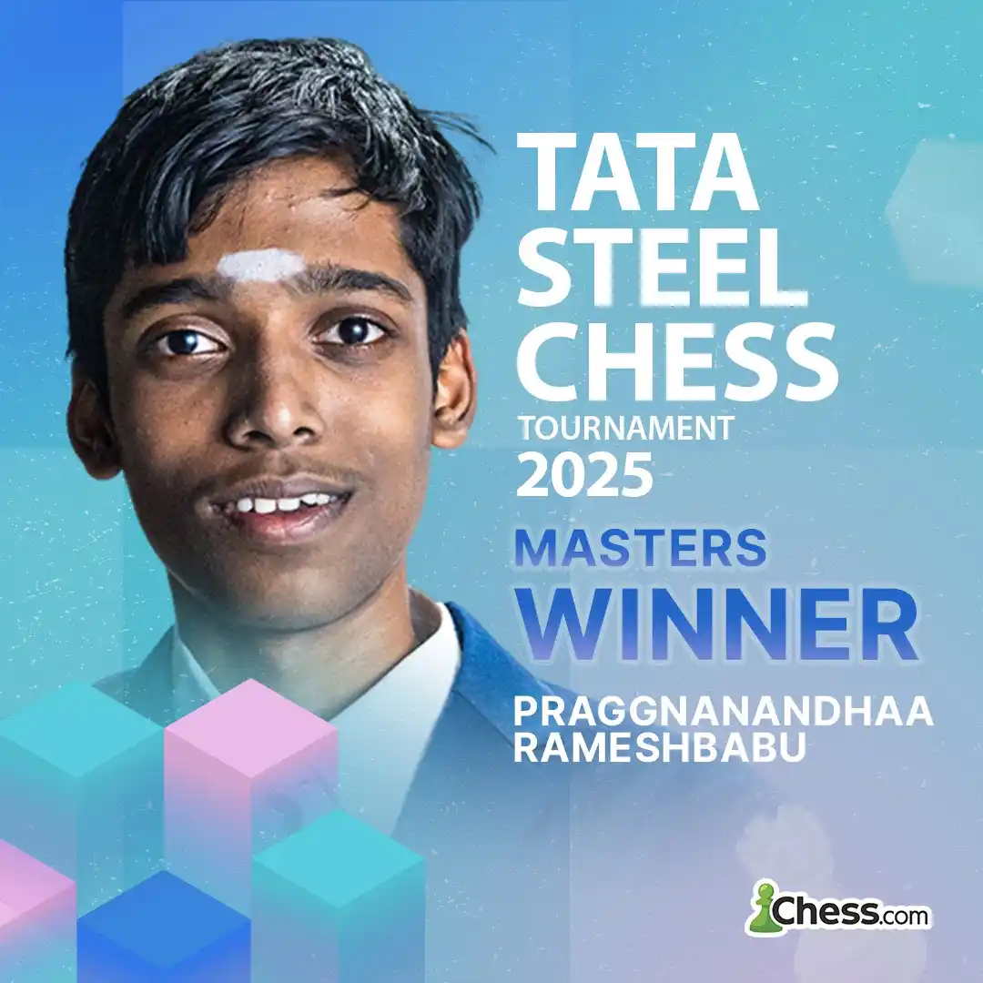 Image from Chess.com India: 🚨 BREAKING: 🇮🇳 Praggnanandhaa wins Tata Steel Chess 2025! 🏆🔥 De...