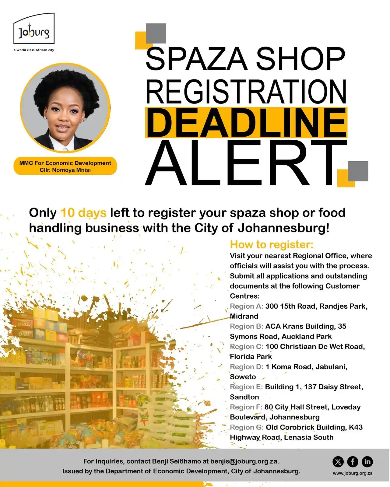 Image from City Of Joburg: Spaza Shop Registration Deadline Alert ❗ <a class="text-blue-500 hove...