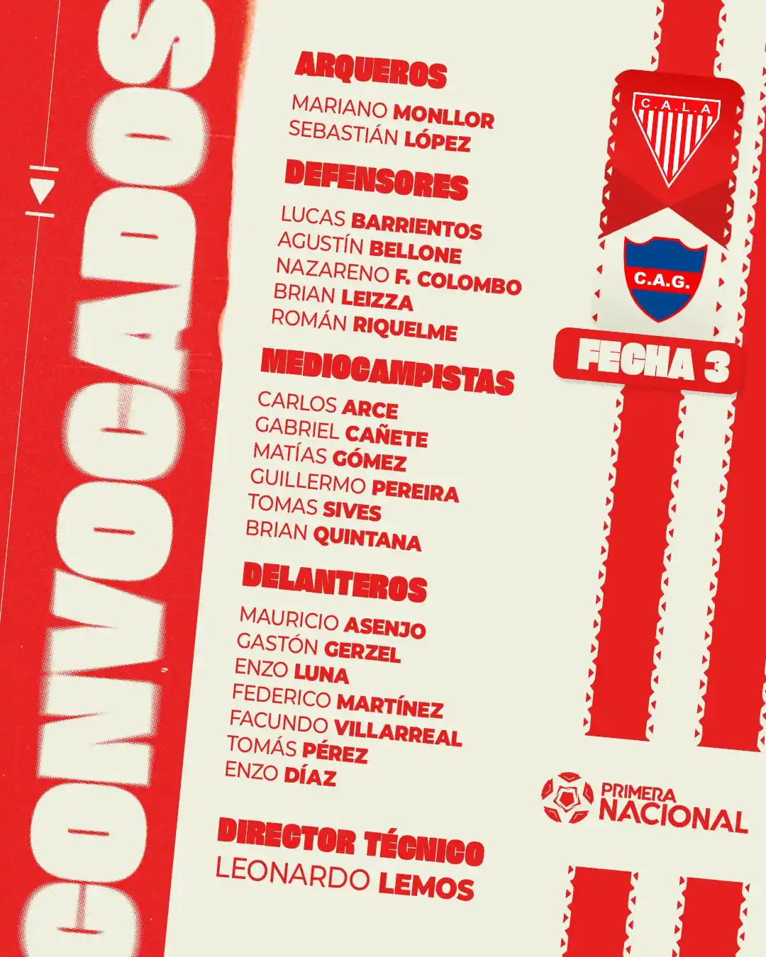 Image from Club Atlético Los Andes 🇦🇹 | Oficial ✅: Estos son los convocados por Leonardo Lemos para enfrentar a @clubague...