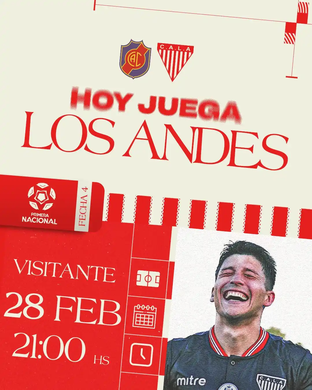 Image from Club Atlético Los Andes 🇦🇹 | Oficial ✅: ¡𝑯𝑶𝒀 𝑱𝑼𝑬𝑮𝑨 𝑳𝑶𝑺 𝑨𝑵𝑫𝑬𝑺! 🇦🇹 🏆 Fecha 4 - Primera Nacio...