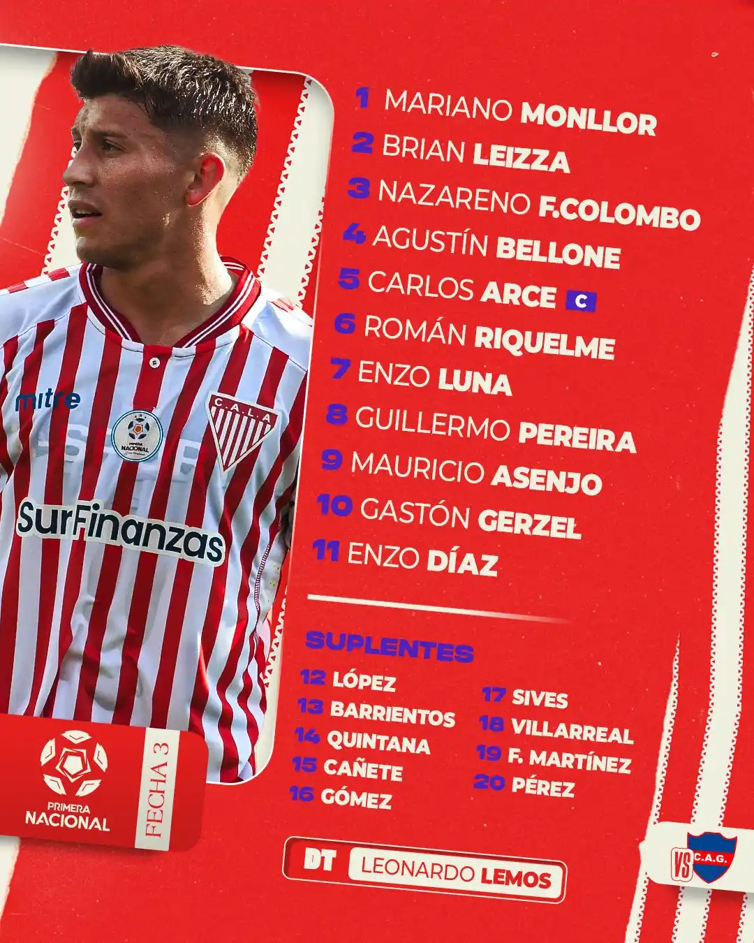 Image from Club Atlético Los Andes 🇦🇹 | Oficial ✅: ¡ASÍ SALE LOS ANDES! 🇦🇹💪🏼 Así forma el equipo dirigido por Leonar...