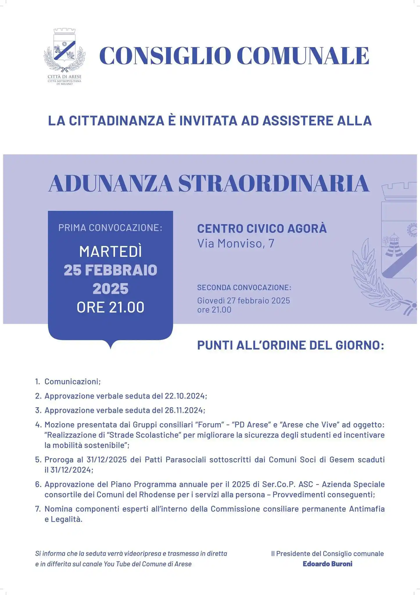 Image from Comune di Arese: La prossima seduta del 𝐂𝐨𝐧𝐬𝐢𝐠𝐥𝐢𝐨 𝐜𝐨𝐦𝐮𝐧𝐚𝐥𝐞 in adunanza...