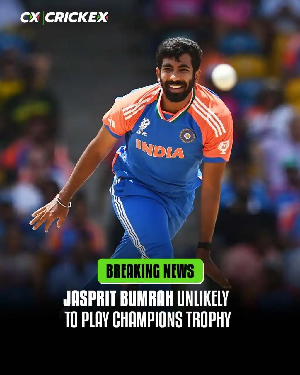 Image from Crickex: Big news for India! Jasprit Bumrah is unlikely to play in the Champion...