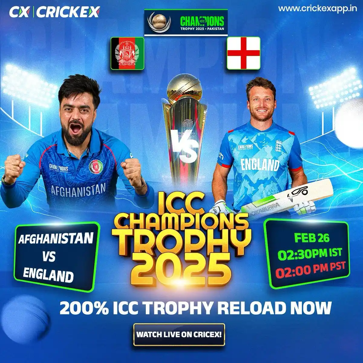 Image from Crickex: 🏏✨ ICC Champions Trophy 2025 ✨🏏 📅 Today's Match: 🕒 02:30 PM IST ...