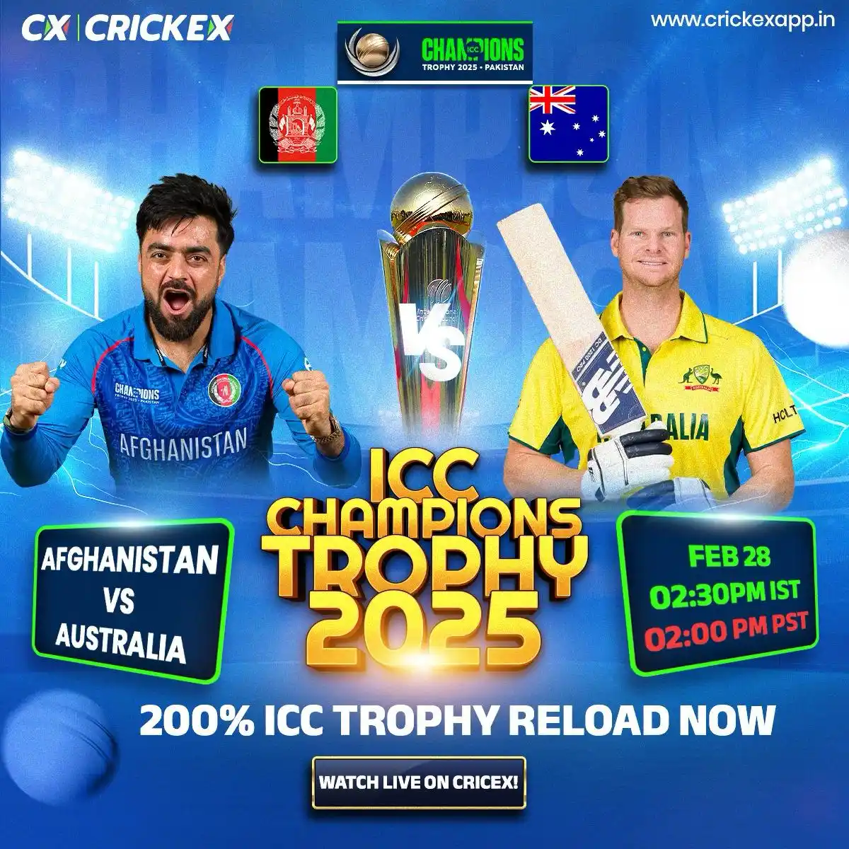 Image from Crickex: 🏏✨ ICC Champions Trophy 2025 ✨🏏 📅 Today's Match: 🕒 02:30 PM IST ...