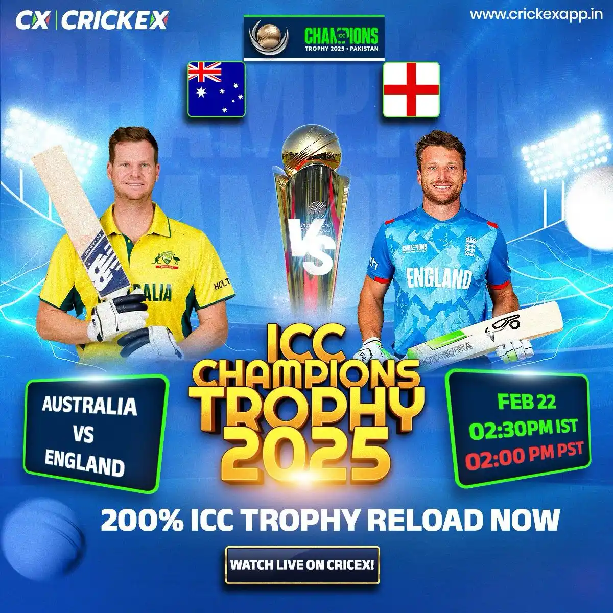Image from Crickex: 🏏✨ ICC Champions Trophy 2025 ✨🏏 📅 Today's Match: 🕒 02:30 PM IST ...