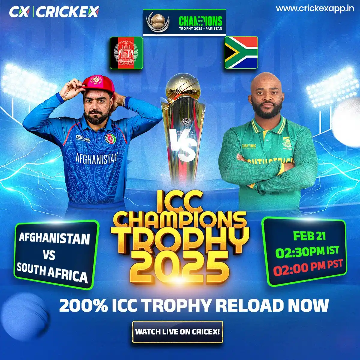 Image from Crickex: 🏏✨ ICC Champions Trophy 2025 ✨🏏 📅 Today's Match: 🕒 02:30 PM IST ...