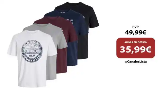 Image from 🎁Cupones TOP🎈: 🎁 Jack & Jones Hombre Pack 5 Camisetas de Algodón de 160 grs SS24/25 ...