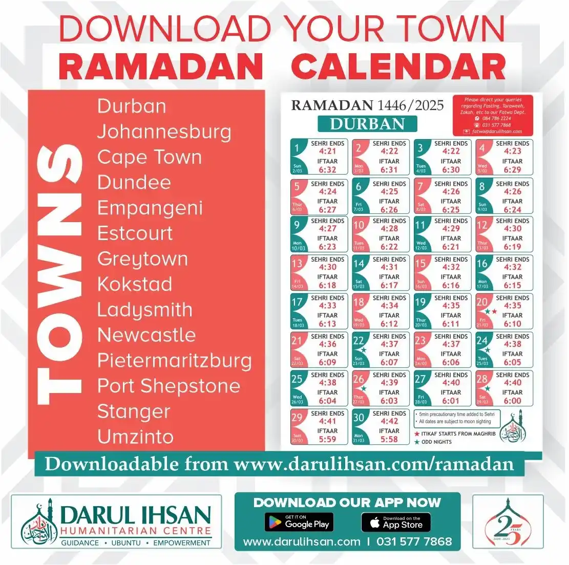 Image from Darul Ihsan Humanitarian Centre: 🔹 *Download Your Town Ramadan Calendar*🔹 ✨ *Ramadan Timetables*✨ ...