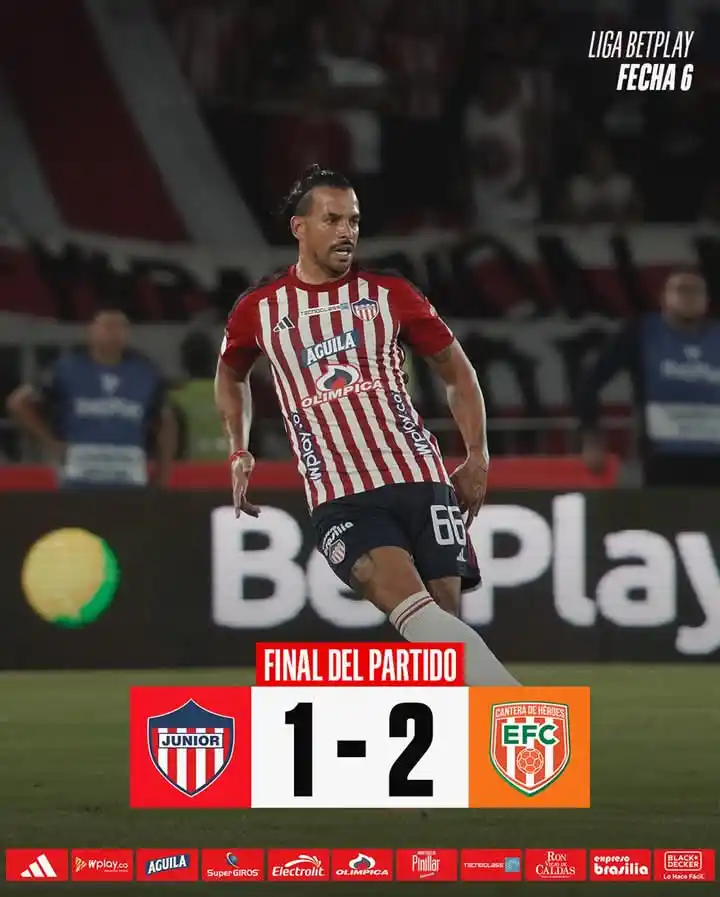 Image from Deporte Meridiano : Junior perdió 2-1 en el marco de la fecha 6 de la <a class="text-blue-...