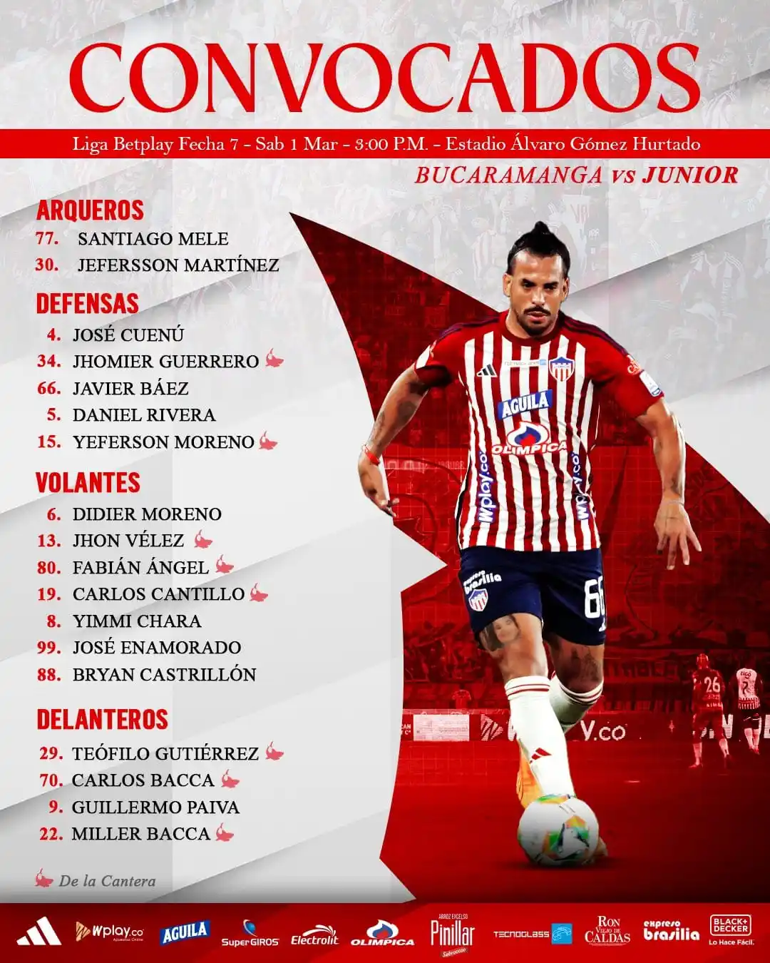 Image from Deporte Meridiano : Nómina de convocados de Junior para el duelo ante Atlético Bucaramanga...