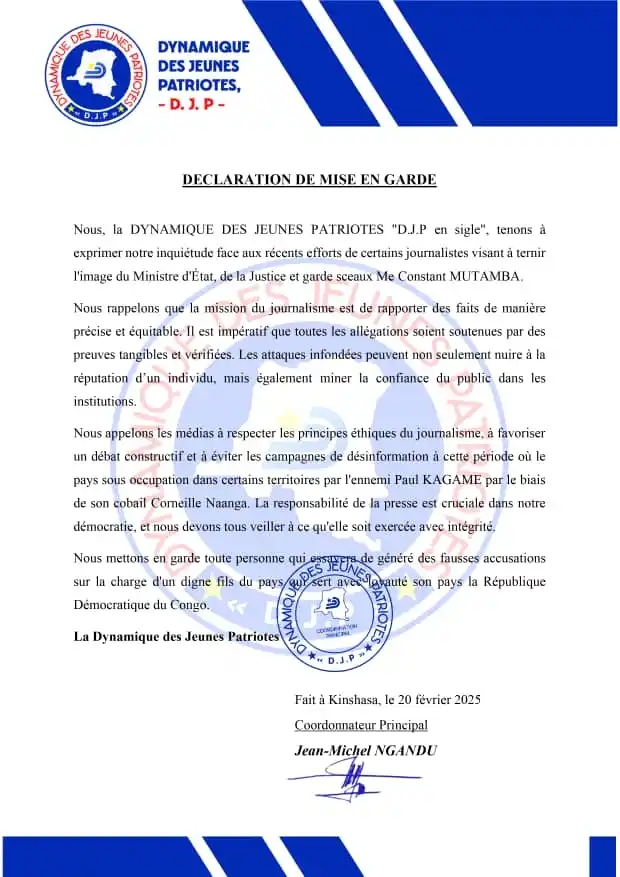 DYNAMIQUE DES JEUNES PATRIOTES D.J.P post