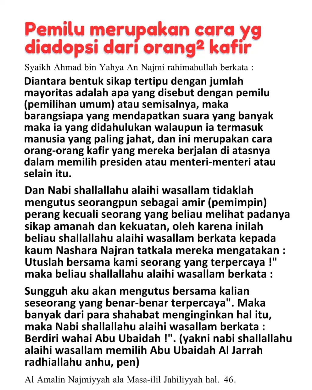 Image from ILMU SYAR'I: PEMILU MERUPAKAN CARA YANG DIADOPSI DARI ORANG-ORANG KAFIR  🔖Asy Syai...