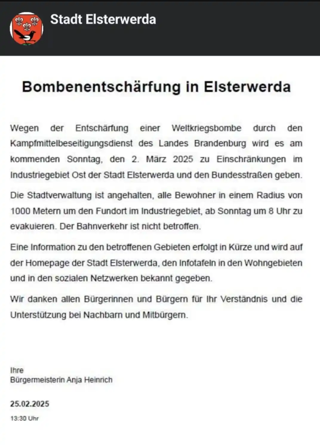 Freiwillige Feuerwehr Elsterwerda post