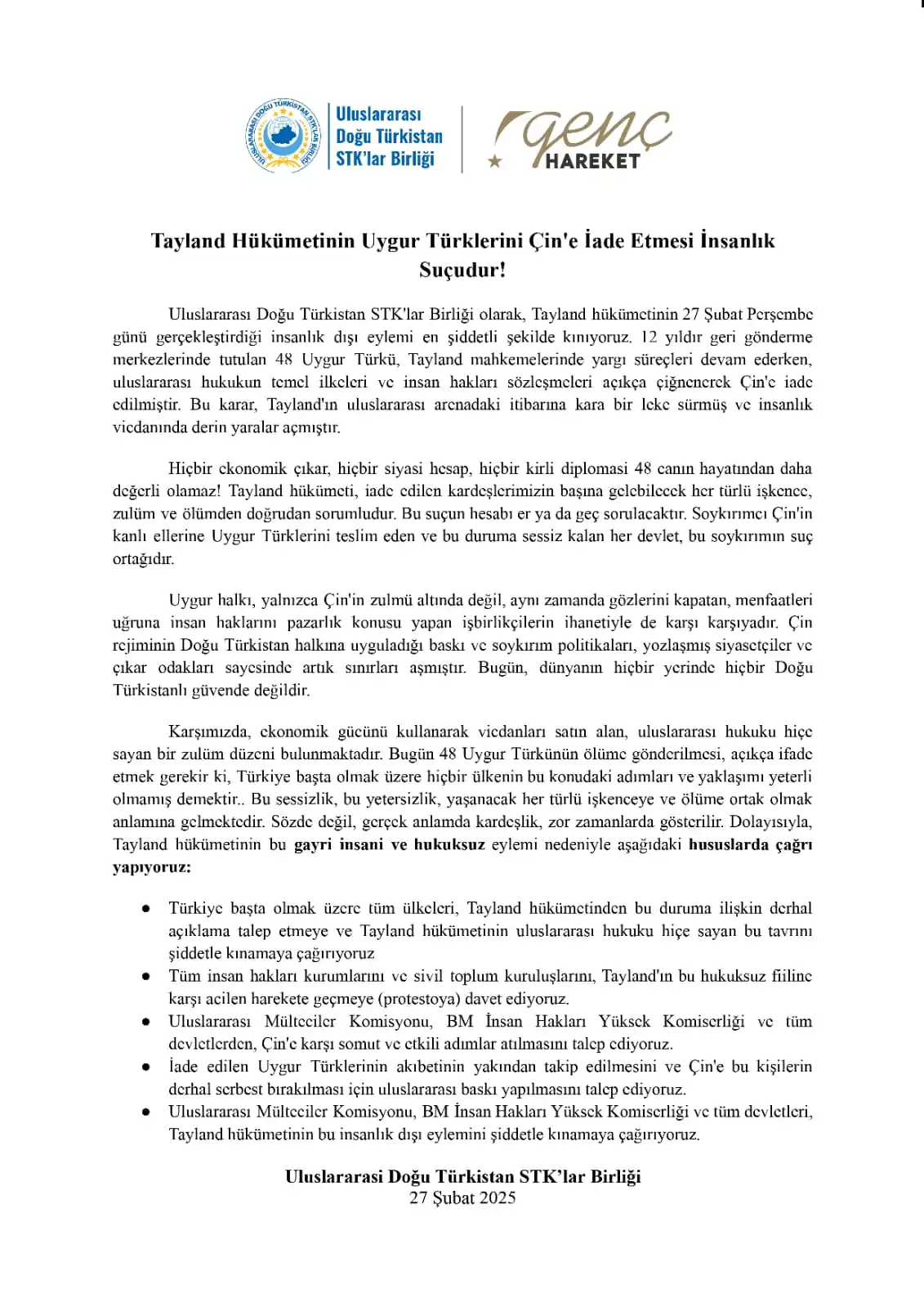 Image from Genç Hareket: Tayland hükümetinin 48 Doğu Türkistan'lı kardeşimizi Çin'e iade etmesi...