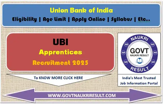 Image from Govt Naukri Result: Union Bank of India UBI Apprentices Recruitment 2025 Apply Online for ...