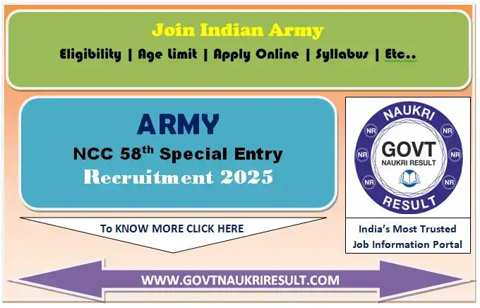 Image from Govt Naukri Result: Join Indian Army NCC 58th Batch Recruitment 2025 Apply Online for 76 P...