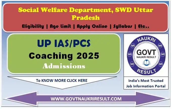 Image from Govt Naukri Result: Social Welfare Department SWD UP IAS / PCS Free Coaching Admissions 20...