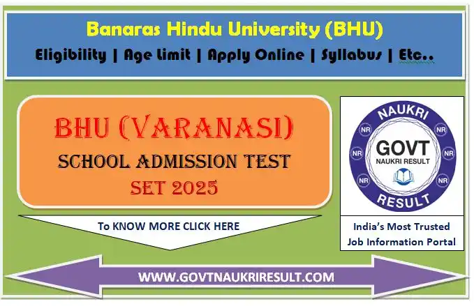 Image from Govt Naukri Result: BHU School Admissions (CHS / SET) 2025 Apply Online Form for LKG, Nurs...