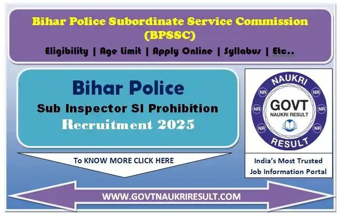 Image from Govt Naukri Result: BPSSC Sub Inspector SI Prohibition Recruitment 2024 Apply Online for 2...