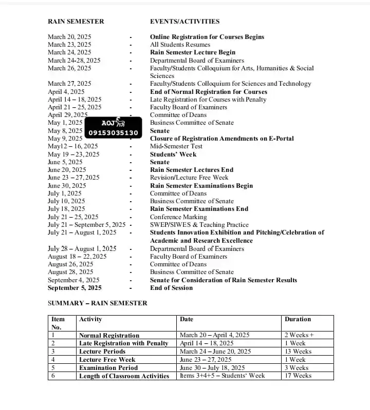 RAIN SEMESTER UPDATES 2023/2024. post