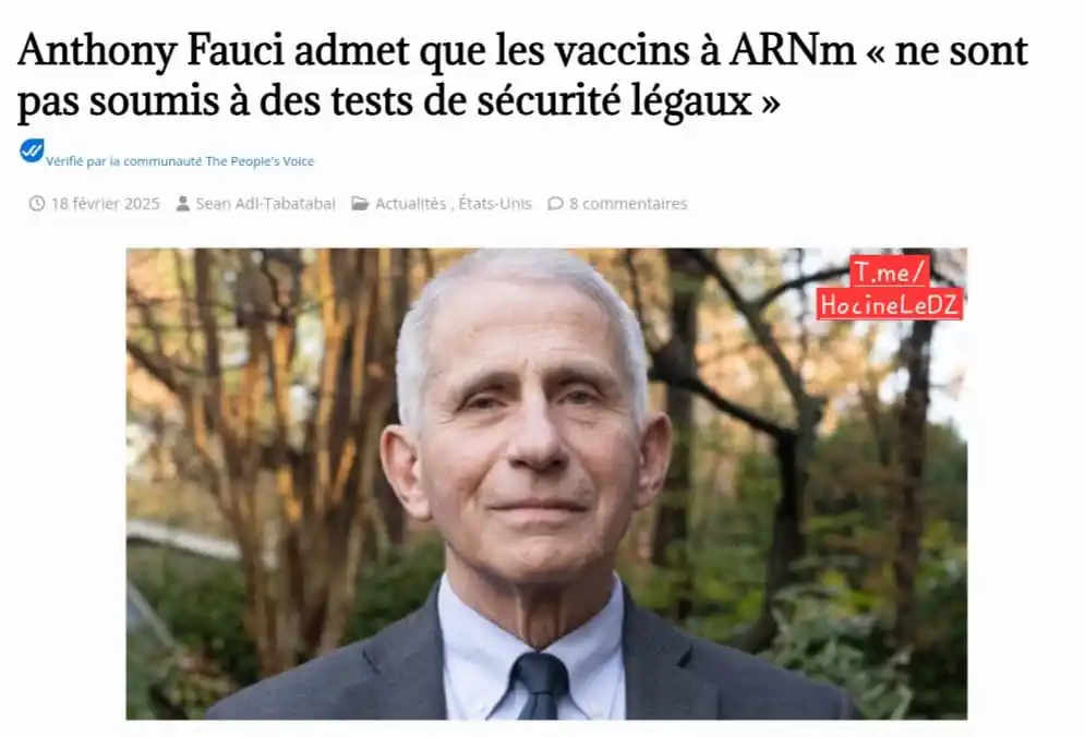 Image from Hocine Le DZ: 🐍 💉| Anthony Fauci aurait admis que les vaccins à ARNm « ne sont pas...