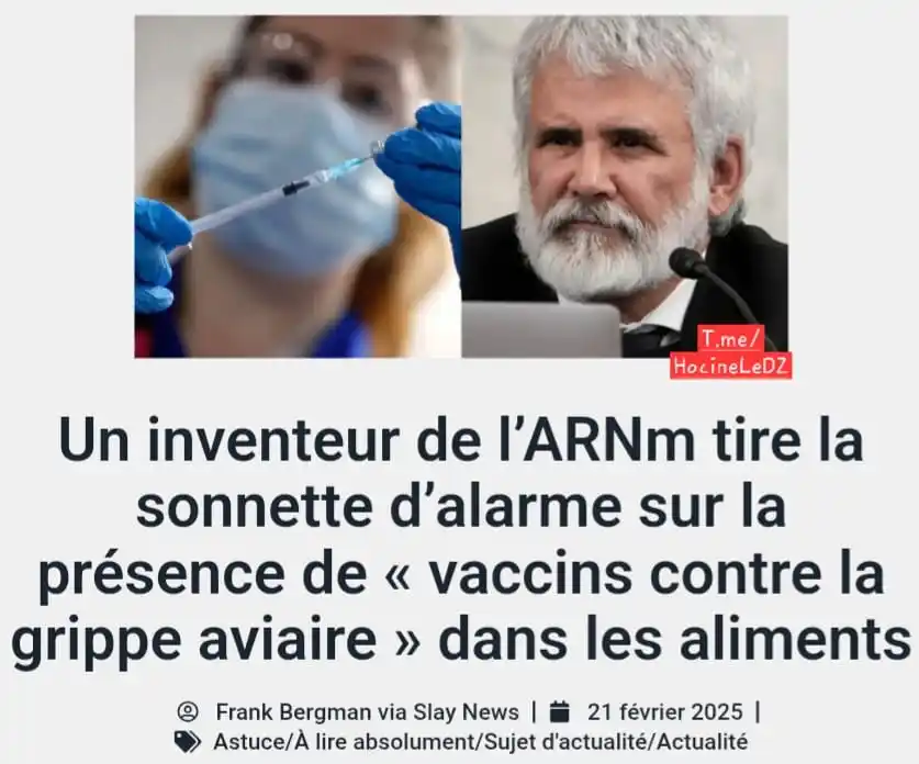 Image from Hocine Le DZ: 🇺🇸💉🐔 | L'inventeur de l'ARNm alerte sur la présence de « vaccins c...