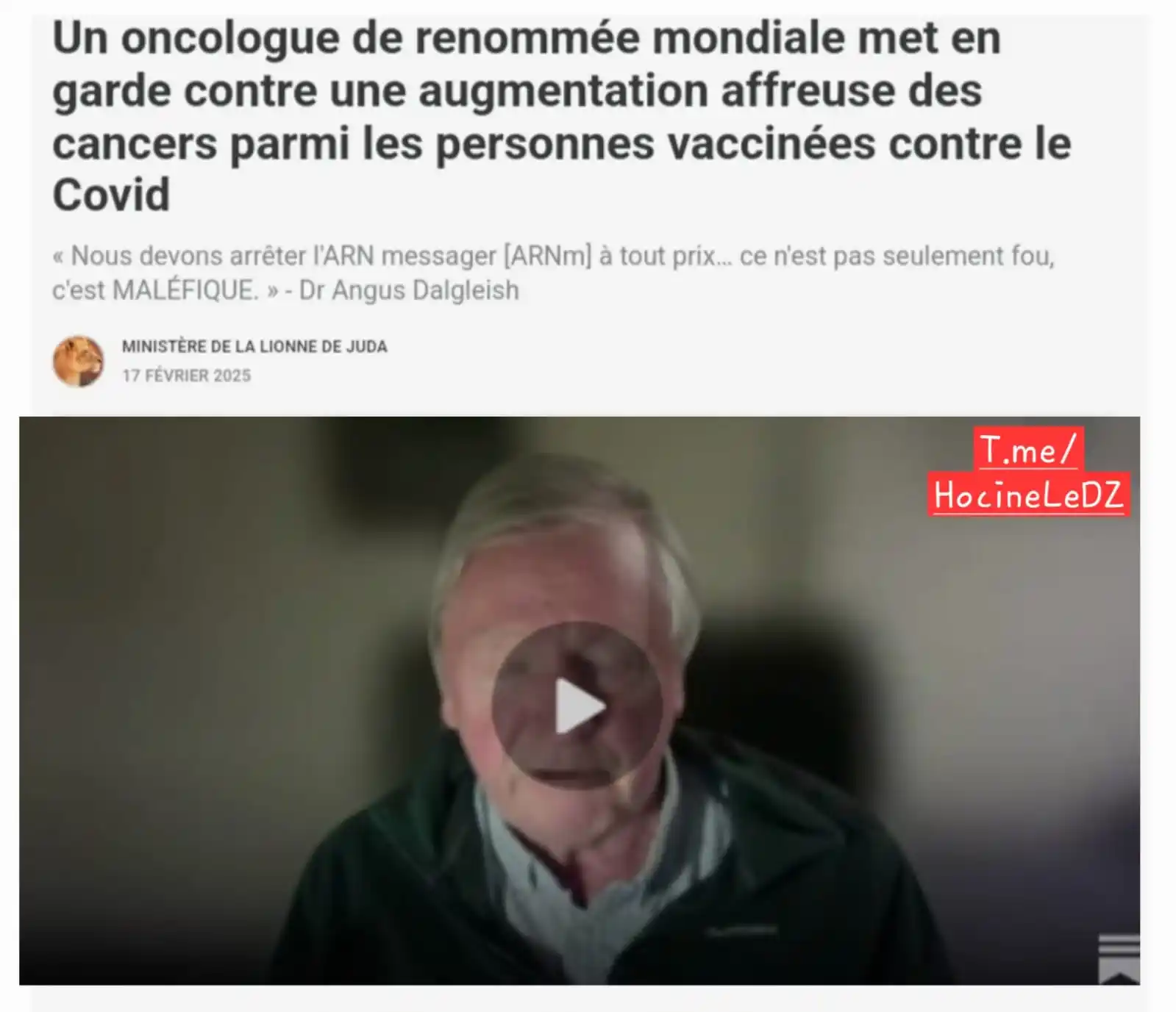 Image from Hocine Le DZ: 🥼💉⚡️| Un oncologue de renommée mondiale met en garde contre une augm...