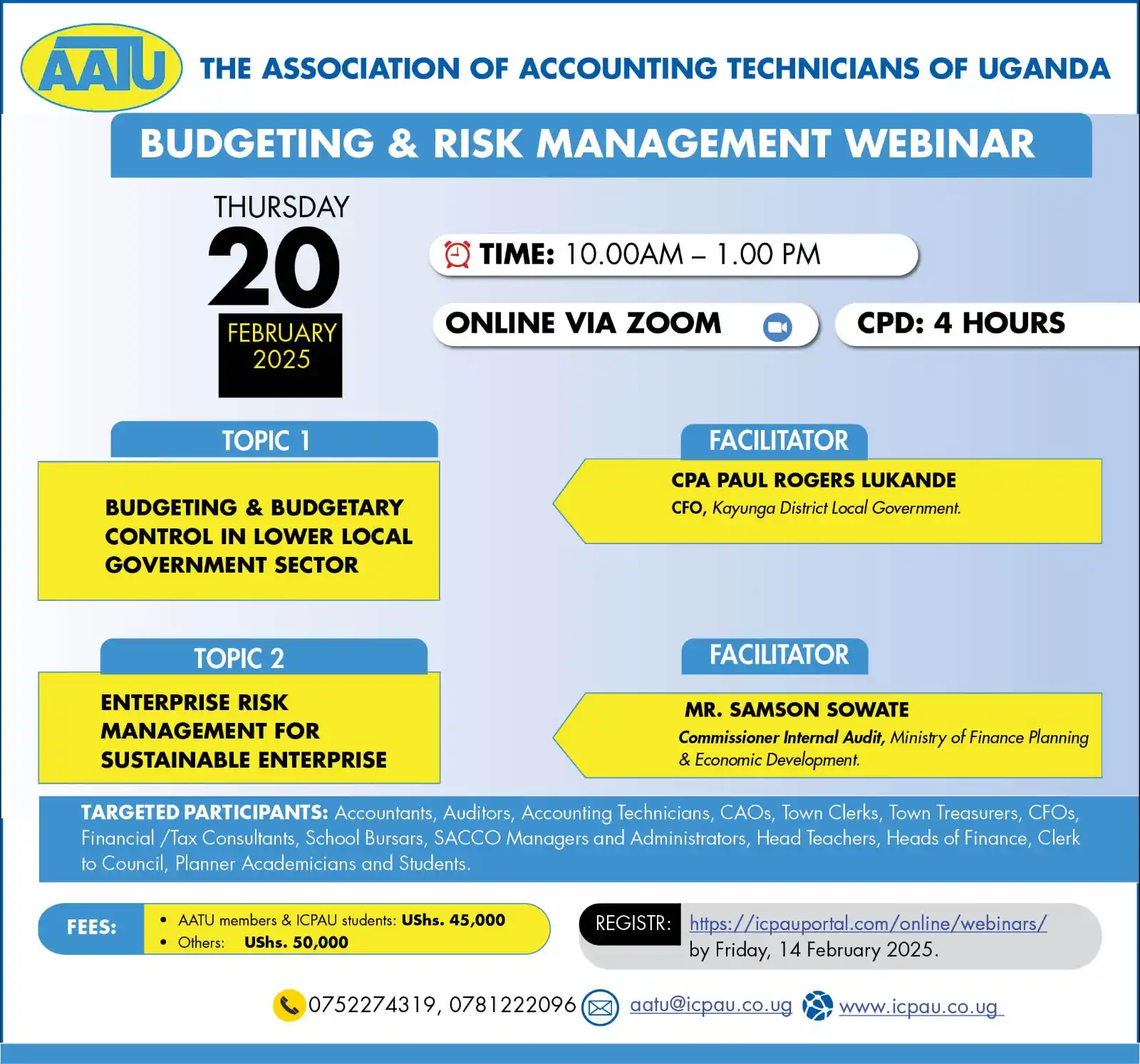 Image from ICPAU Updates: *Happening Today:* *AATU'S Budgeting & Risk Management Webinar!* Join...