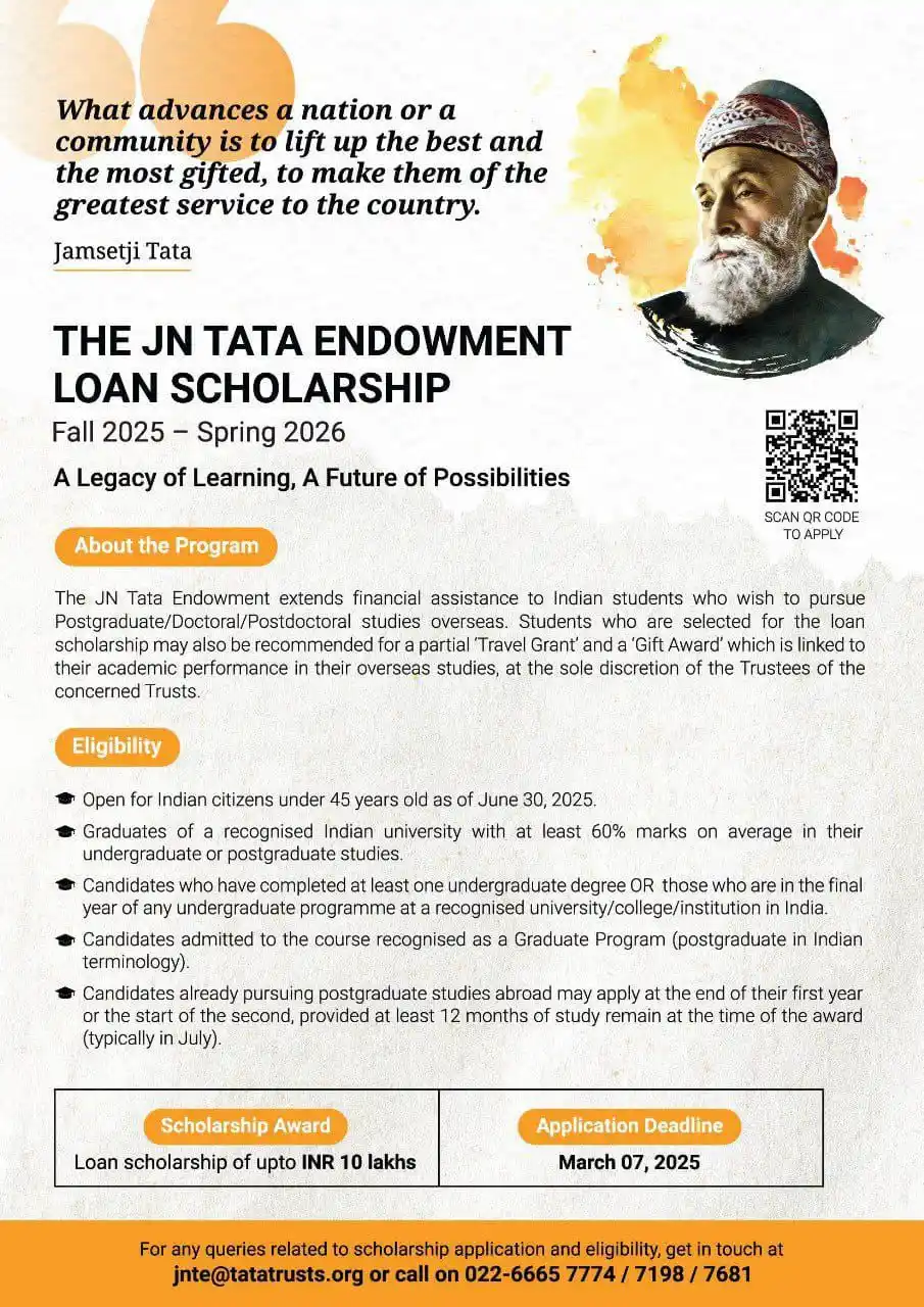 Image from Inarch Center ( Indian Archaeology Center ): 📣 CALL FOR JN TATA ENDOWMENT LOAN SCHOLARSHIP 2025 - 2026 The 131 y...