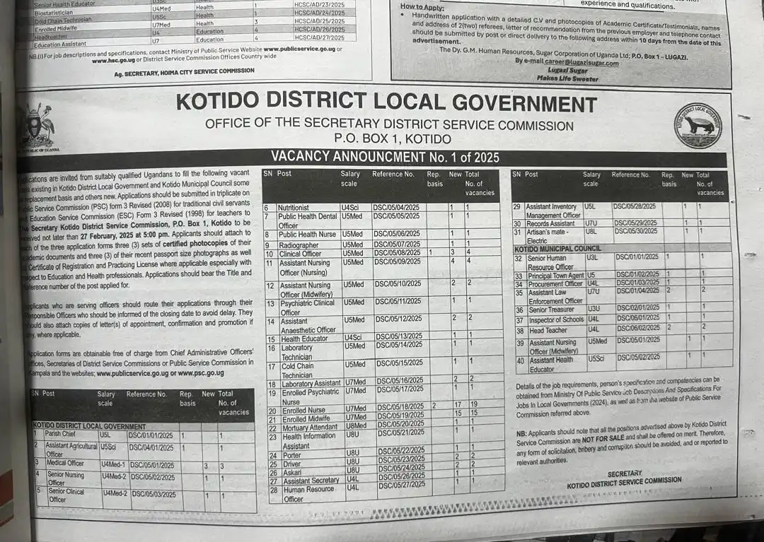 Image from JOBS IN UGANDA🇺🇬.Com: *86 JOB OPPORTUNITIES AT KOTIDO DISTRICT LOCAL GOVERNMENT* DEADLINE:...