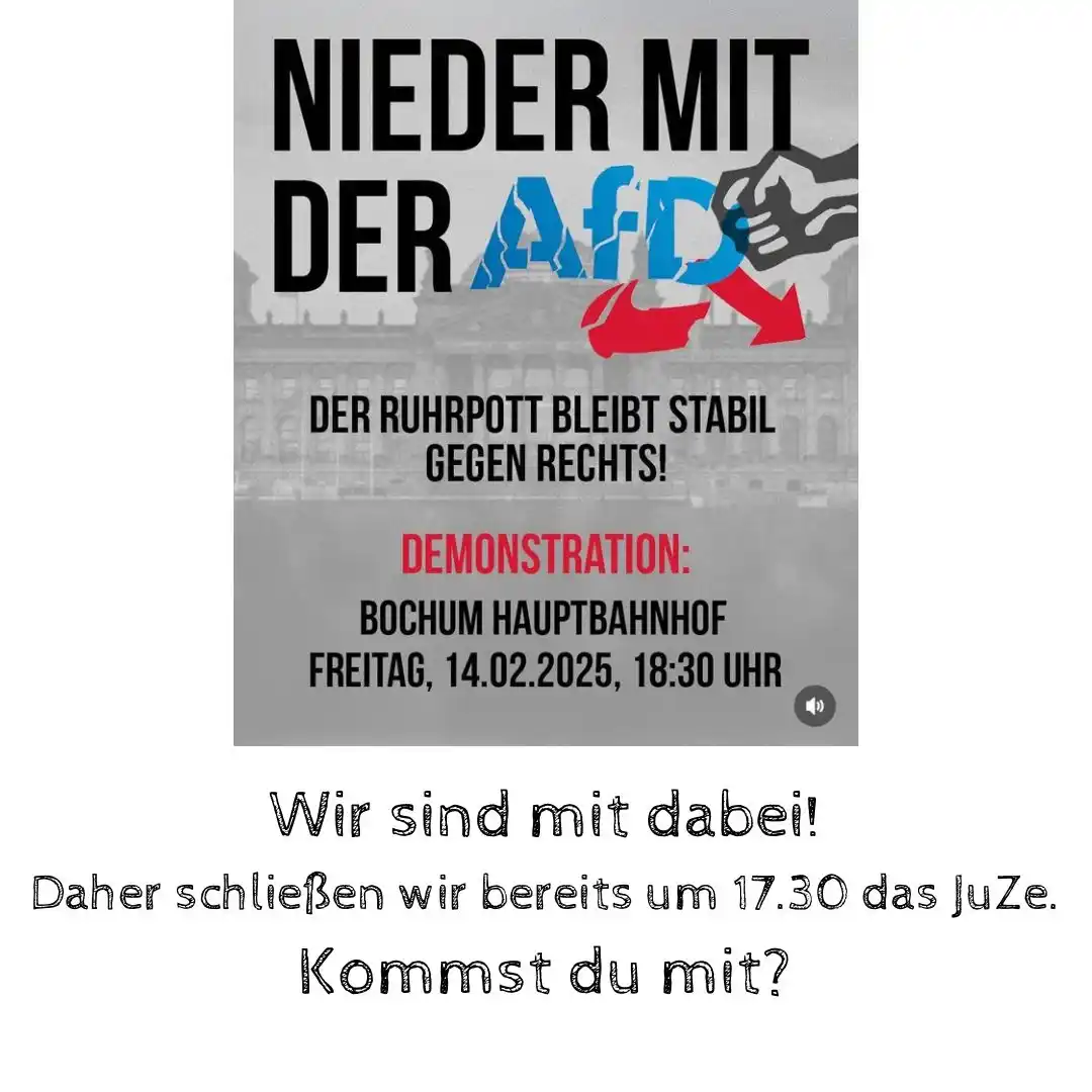 Image from JuZe Linden: Am Freitag demonstrieren wir gegen Rechts, daher schließen wir das JuZ...