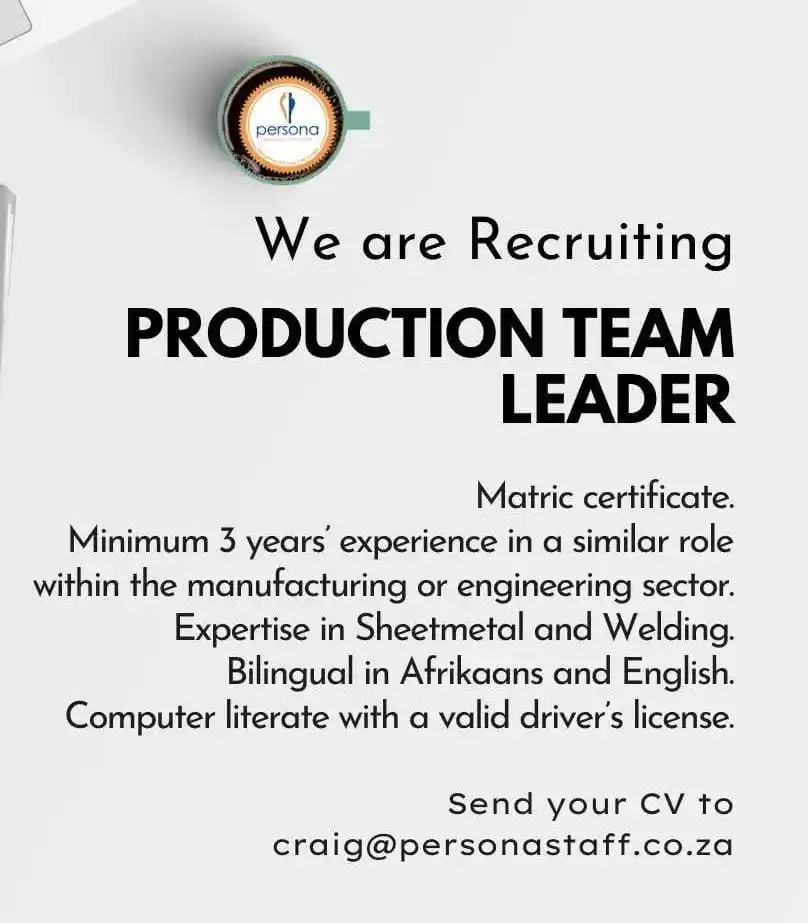 Image from ⭐ LoWaro_Recruitment Shared Vacancies ⭐: Cape 🚀 We're Hiring: Production Team Leader! 🚀 Are you a natural ...