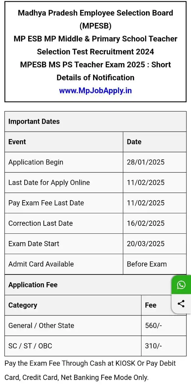 Mp Job Apply  - www.MpJobApply.in ( Mp Job, Mp Job Portal, Mp Sarkari Result, MPPSC, MPESB, Mp Board post