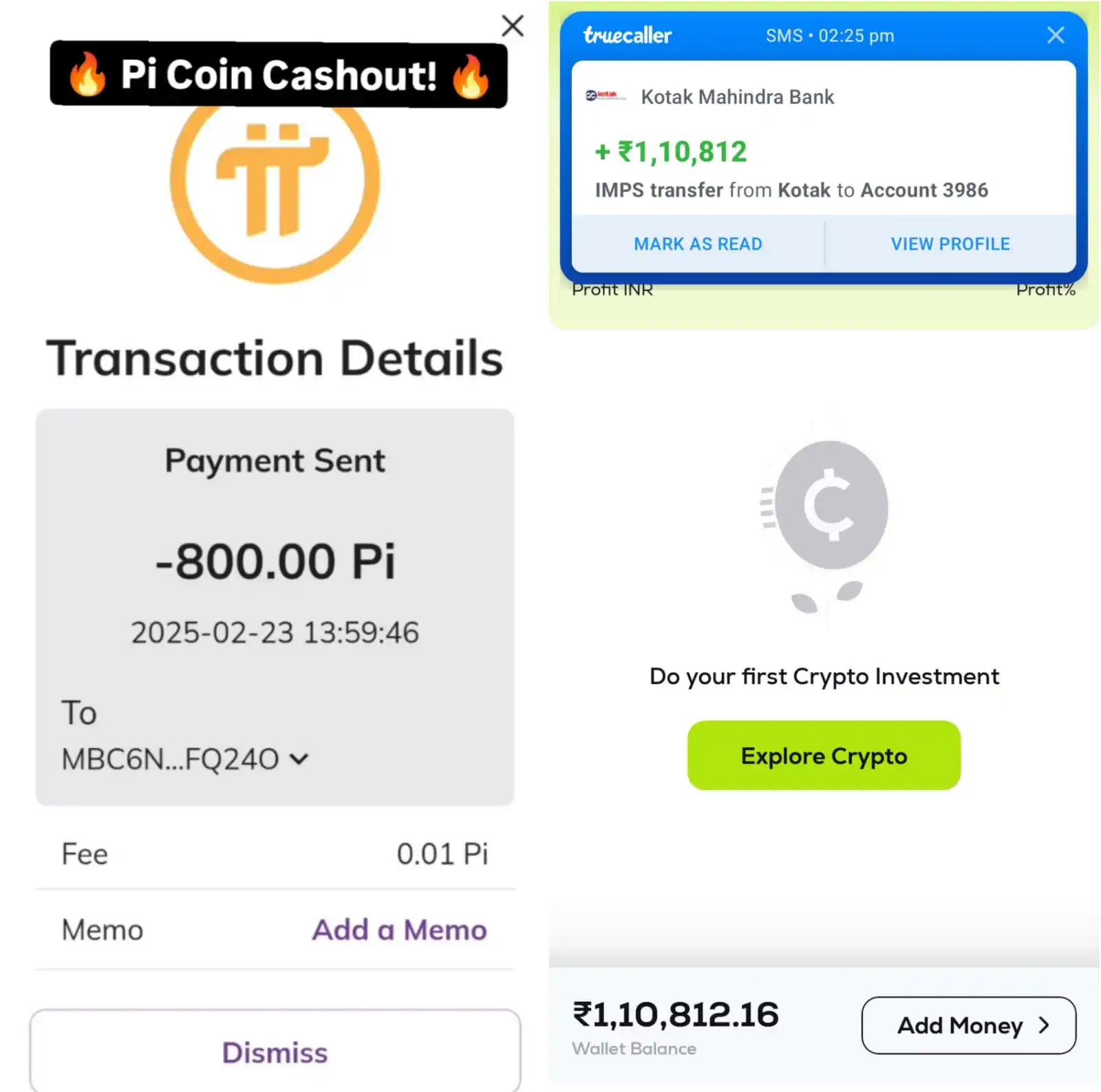 Image from Munafe Ki Orr: 🔥 *Pi Coin Cashout!* 🔥 Just sold some *π coins* for ₹1,10,812! 💰🚀...