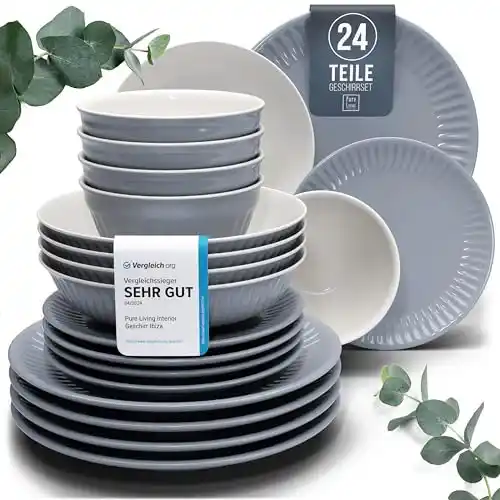 Image from Pirate Deals | Preisfehler, Angebote, Schnäppchen, Rabatte & Freebies: Steingut Geschirrset 6 Pers. Hygge 24-tlg Hochwertiges Skandinavisches...